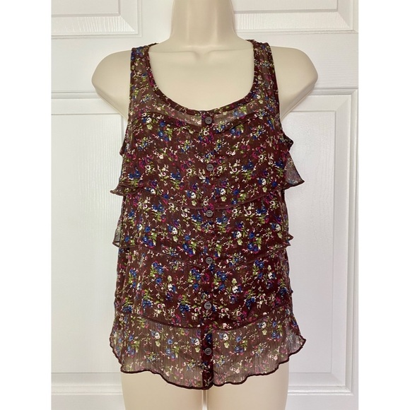 Mossimo Brown Floral Tank Top - Picture 1 of 4